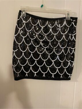 Christina Black Sequin Scallop Mini Skirt
